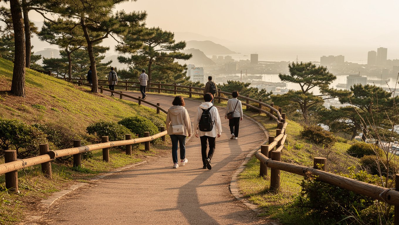 돌산공원 언덕을 걸어서 올라가는 이동 경로