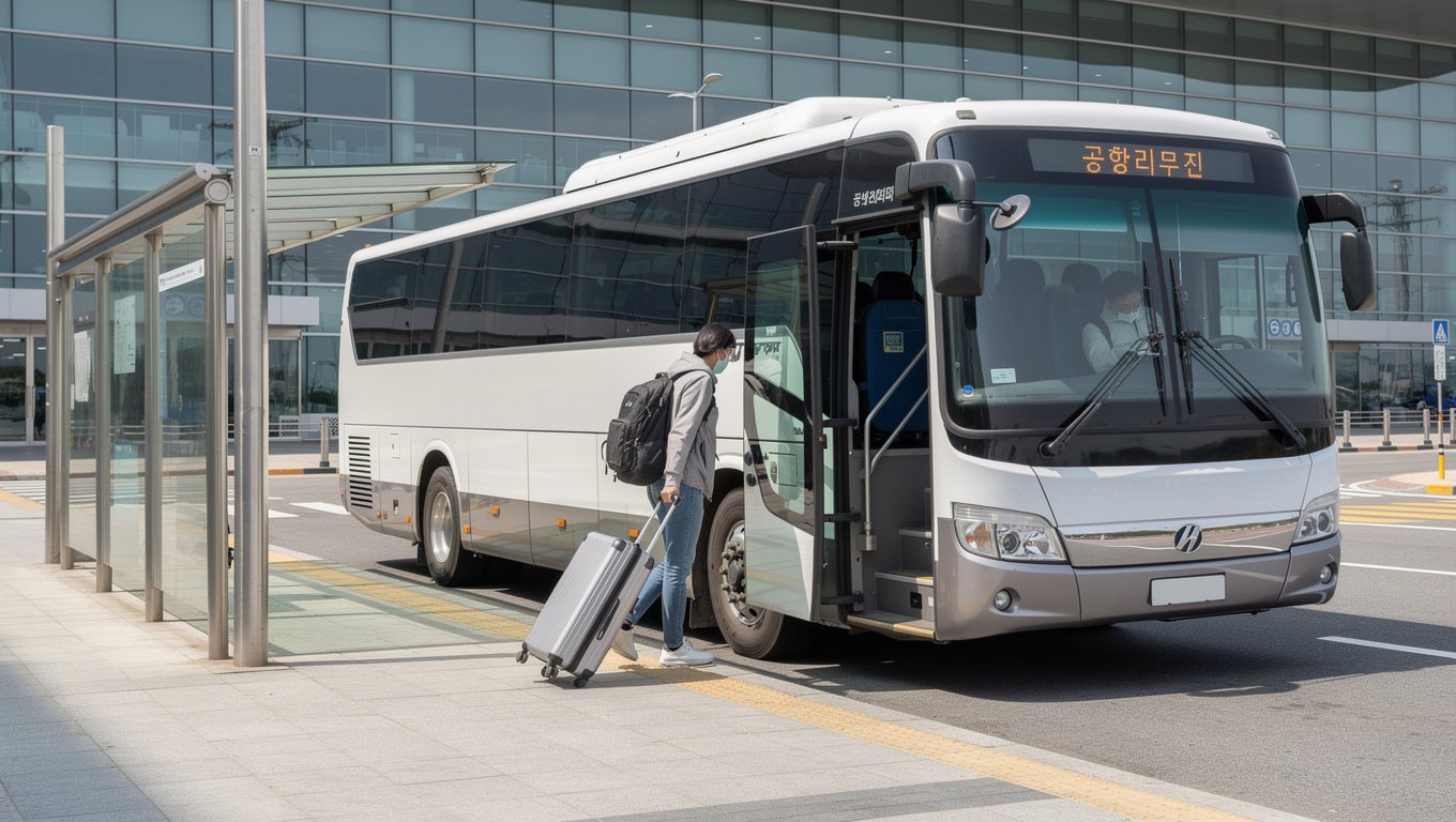 공항 도착 후 리무진버스나 시외버스를 타고 경주 시내로 이동한다