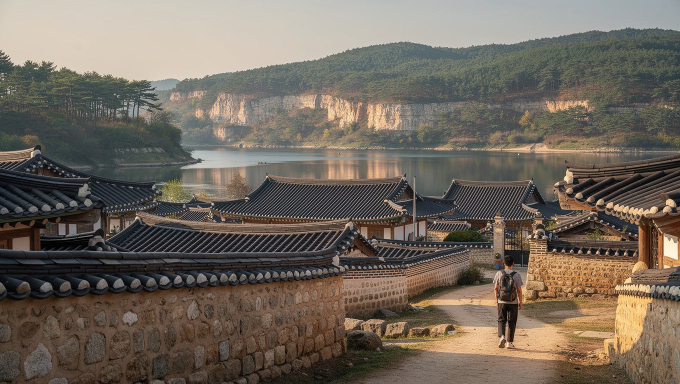 하회마을 같은 고즈넉한 한�옥마을 권역을 둘러보는 장면으로 권역 선택의 중요성 전달