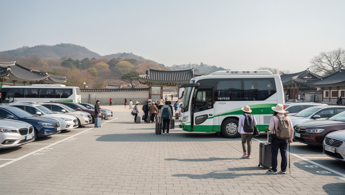 하회마을 입구 주차장에서 셔틀버스로 갈아타는 이동 방식