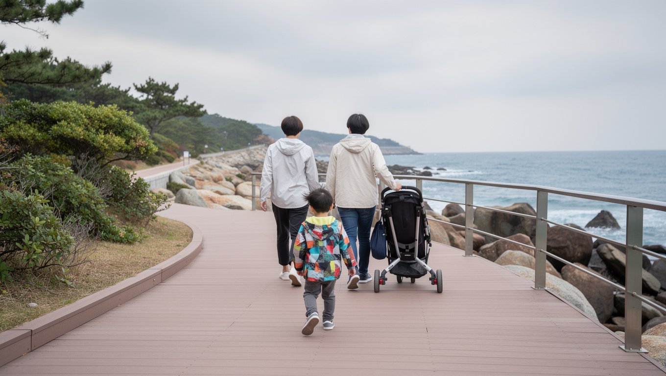 바닷바람이 센 오동도에서는 바람막이와 유모차 등 준비물이 여행 편의를 좌우함
